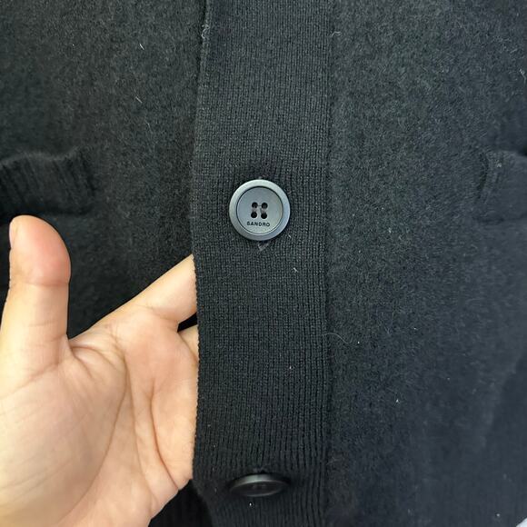 Sandro Yak Cardigan Black Size Medium V-Neck Knit - Picture 13 of 13